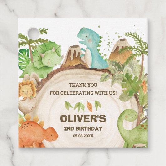 Niedlich Dinosaurier Boy Birthday Greenery Leaf T- Geschenkanhänger (Vorderseite)