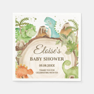 Niedlich Dinosaurier Boy Birthday Greenery Leaf T- Serviette