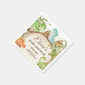 Niedlich Dinosaurier Boy Birthday Greenery Leaf T- Serviette (Ecke)