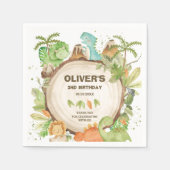 Niedlich Dinosaurier Boy Birthday Greenery Leaf T- Serviette (Vorderseite)