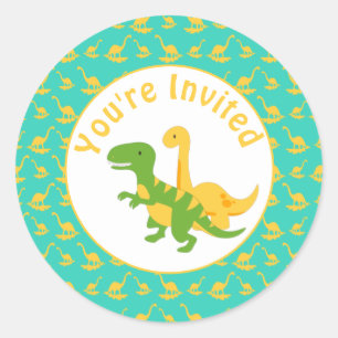 Niedlich Dinosaurier Boys Party Einladung Runder Aufkleber