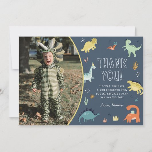 Niedlich Dinosaurier Danke, Card mit Foto Dankeskarte (Vorderseite)