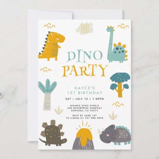 Niedlich Dinosaurier Erste Geburtstagsparty Einladung (Vorderseite)