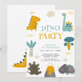 Niedlich Dinosaurier Erste Geburtstagsparty Einladung (Vorne/Hinten)