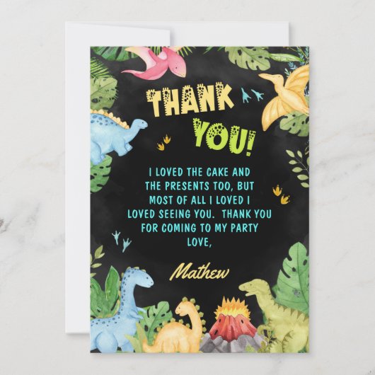 Niedlich Dinosaurier Geburtstag Dankeskarte (Vorderseite)