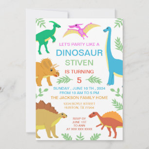 Niedlich Dinosaurier Geburtstag farbenfroh Einladung