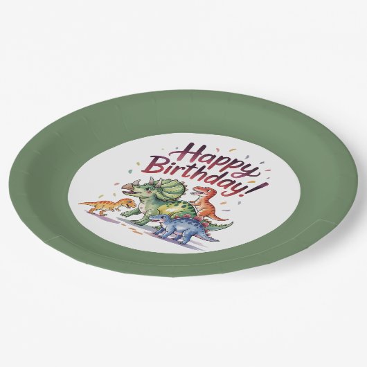 Niedlich Dinosaurier Geburtstag Pappteller (Schrägansicht)