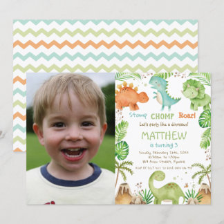 Niedlich Dinosaurier Greenery Boy Birthday Foto Einladung