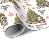 Niedlich Dinosaurier Kinder Weihnachten Geschenkpapier (Rolleneckpunkt)