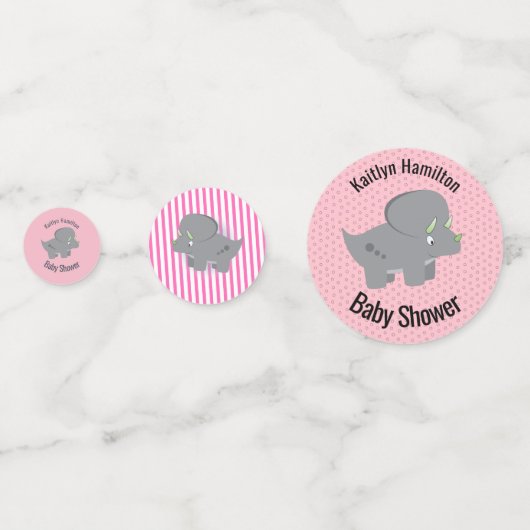 Niedlich Dinosaurier | Kinderdusche Rosa Konfetti (Vorderseiten)