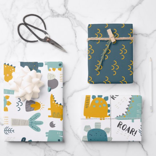 Niedlich Dinosaurier Muster Geschenkpapier Set (Vorderseite)