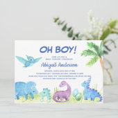 Niedlich Dinosaurier Oh Boy Baby Dusche Einladung (Stehend Vorderseite)