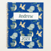 Niedlich Dinosaurier Personalisiert Blue 2024 Unda Planer (Vorderseite)