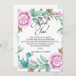 Niedlich Dinosaurier Pink Danke Karte