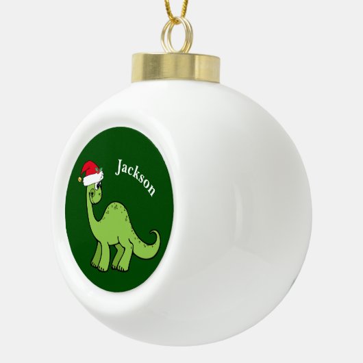 Niedlich Dinosaurier Santa Green Kids Monogram Keramik Kugel-Ornament (Rechts)