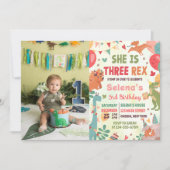 Niedlich Dinosaurier Three Rex 3. Geburtstag Party Einladung (Vorderseite)