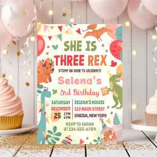 Niedlich Dinosaurier Three Rex 3. Geburtstagsfeier Einladung