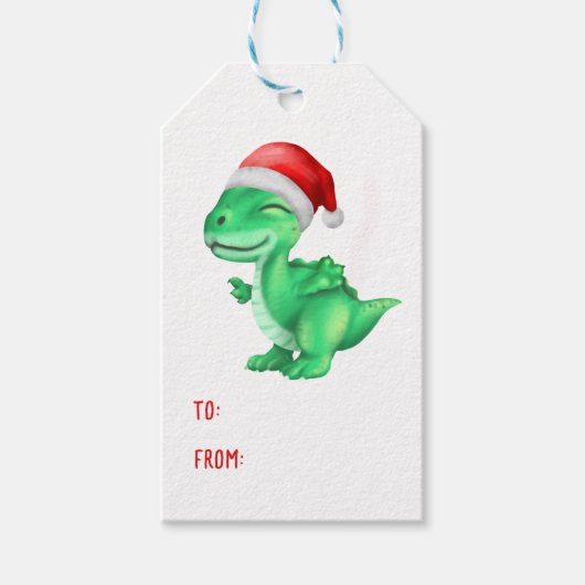 Niedlich Dinosaurier Weihnachtsmannmütze Kinder Gr Geschenkanhänger (Vorderseite)