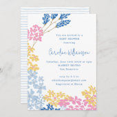 Niedlich Ditsy Blume Wreath Blue Yellow Baby Dusch Einladung (Vorne/Hinten)