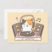 Niedlich DJ Scratch Kitty Cat Pub Postcard Postkarte (Vorne/Hinten)