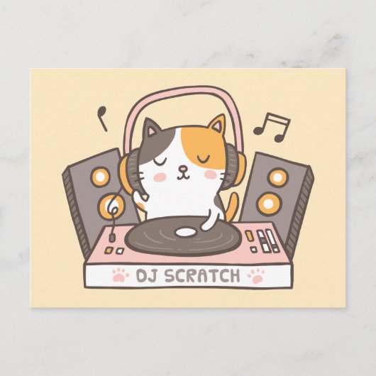 Niedlich DJ Scratch Kitty Cat Pub Postcard Postkarte (Vorderseite)