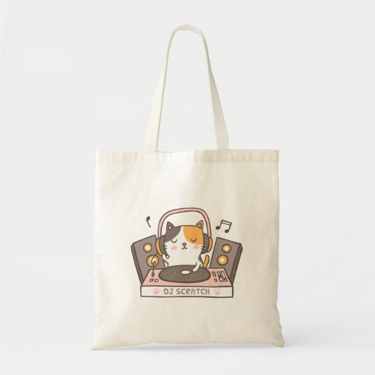 Niedlich DJ Scratch Kitty Cat Pun Spaß Tote Bag Tragetasche (Vorne)