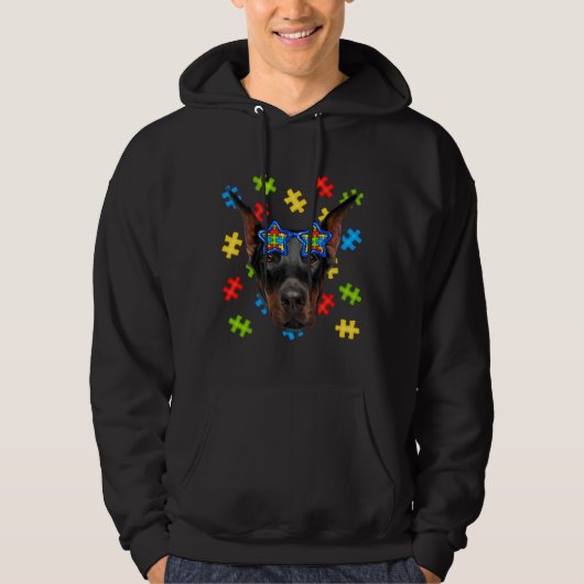 Niedlich Doberman Autism Puzzle Sonnenbrille Welpe Hoodie (Vorderseite)