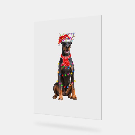 Niedlich Doberman Christmas Tree Lights Dog Lover Acrylschild (Winkel)