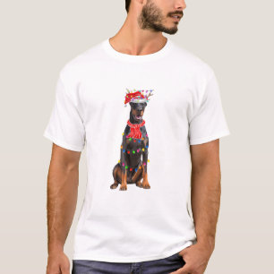 Niedlich Doberman Christmas Tree Lights Dog Lover T-Shirt
