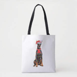 Niedlich Doberman Christmas Tree Lights Dog Lover Tasche