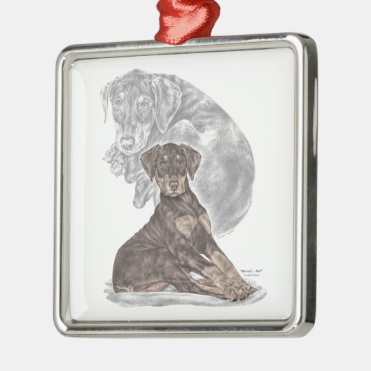 Niedlich Doberman Pinscher Puppy Silbernes Ornament (Links)