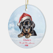 Niedlich Doberman Puppy Dog Weihnachtsmannmütze 1. Keramik Ornament (Links)