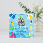 Niedlich Dog Pool Party Geburtstag Einladung (Stehend Vorderseite)