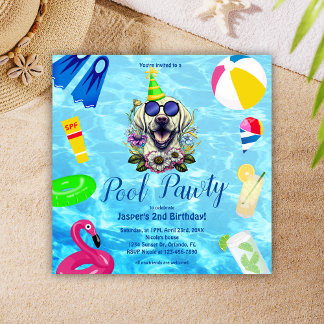 Niedlich Dog Pool Party Geburtstag Einladung