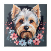 Niedlich Dog Yorkshire Terrier Blume Fliese (Vorderseite)