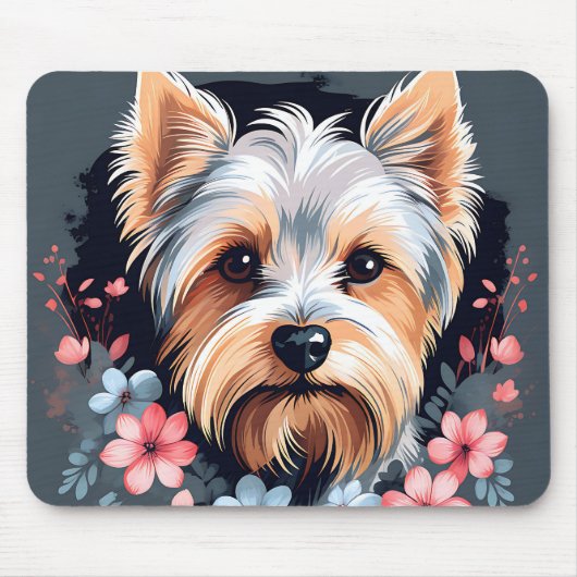 Niedlich Dog Yorkshire Terrier Blume Mousepad (Vorne)