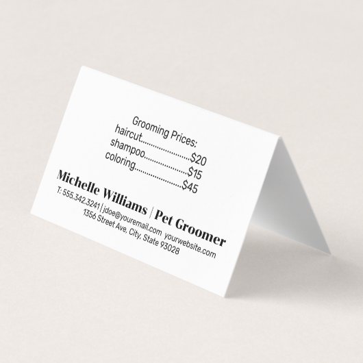 Niedlich Doggie | Grooming Tools | Seifenblasen Visitenkarten (Rückseite)