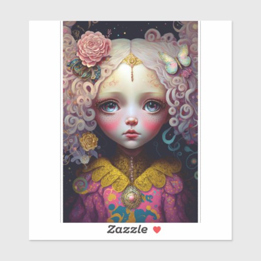 Niedlich Doll Girl Pink Hair Aufkleber (Blatt)