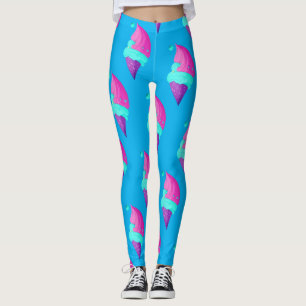 Niedlich Doll Girly Hot Pink Blue Ice Creme Muster Leggings
