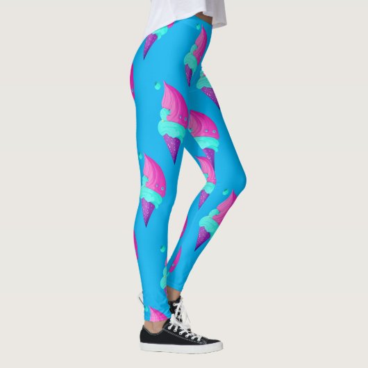 Niedlich Doll Girly Hot Pink Blue Ice Creme Muster Leggings (Rechts)