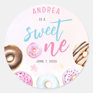 Niedlich Donut Sweet One Blue and Pink Erster Gebu Runder Aufkleber