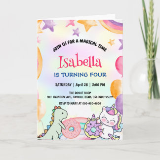 Niedlich Donuts Dino Unicorn Geburtstag Rainbow Pa Einladung
