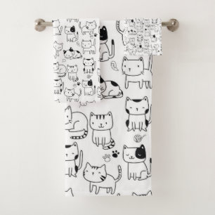 Niedlich Doodle Cats Muster Badhandtuch Set