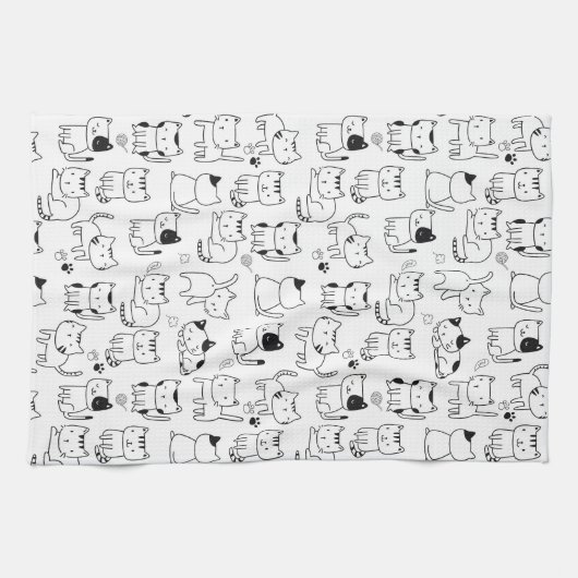 Niedlich Doodle Cats Muster Geschirrtuch (Horizontal)