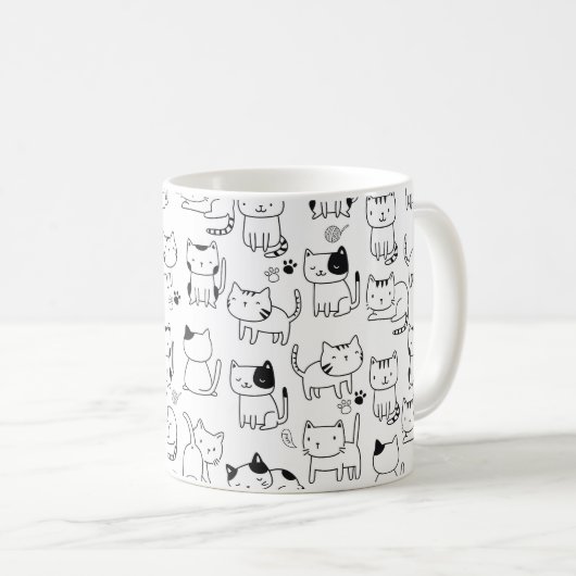 Niedlich Doodle Cats Muster Kaffeetasse (VorderseiteRechts)