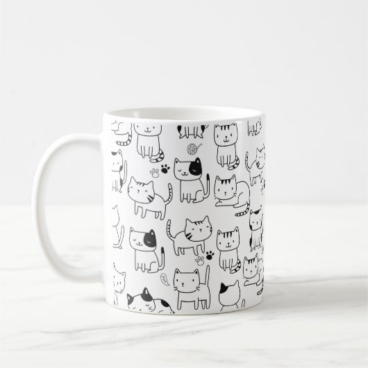 Niedlich Doodle Cats Muster Kaffeetasse (Links)