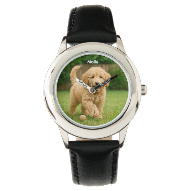 Niedlich Doodle Dog Kid's Personalisiert Armbanduhr (Vorderseite)