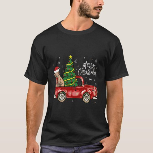 Niedlich Doodle Dog Truck Frohe Weihnachtsfrau Hun T-Shirt (Vorderseite)