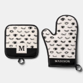 Niedlich Doodle Eyelash Muster Ofenhandschuh & Topflappen-Set (Vorderseite)