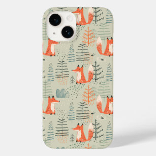 Niedlich Doodle Fox Forest Woodland Muster Case-Mate iPhone 14 Hülle